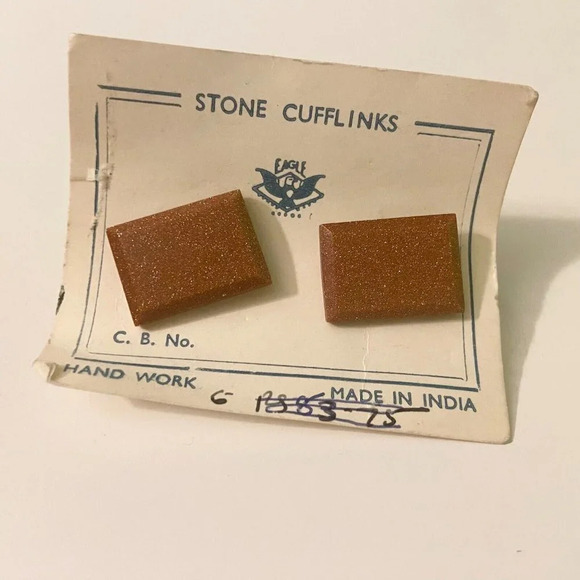 Vintage Lot of 2 Stone Cuff Links Eagle Hand Made in India - Picture 9 of 14